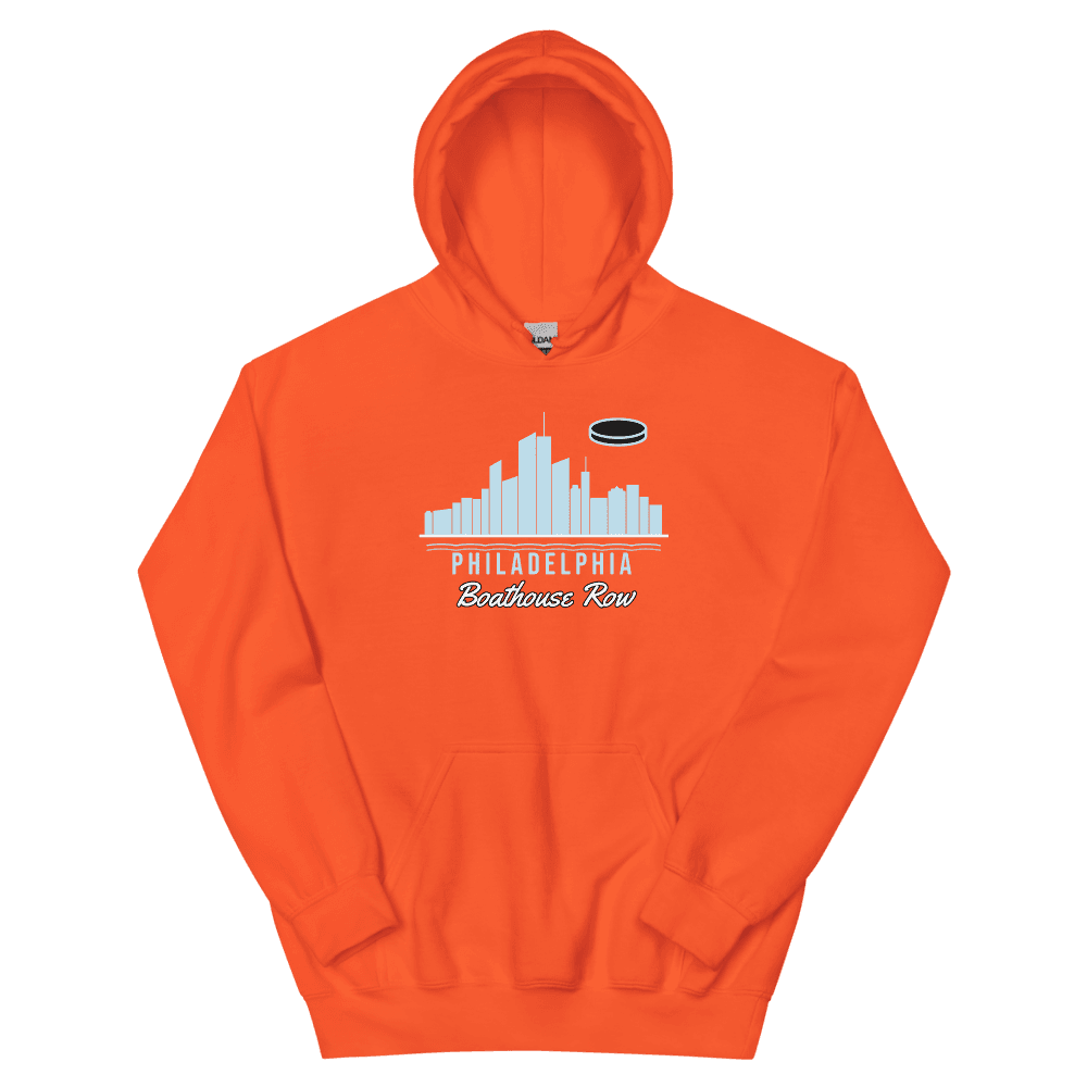 Philadelphia Boathouse Row Skyline Hockey — Orange Hoodie
