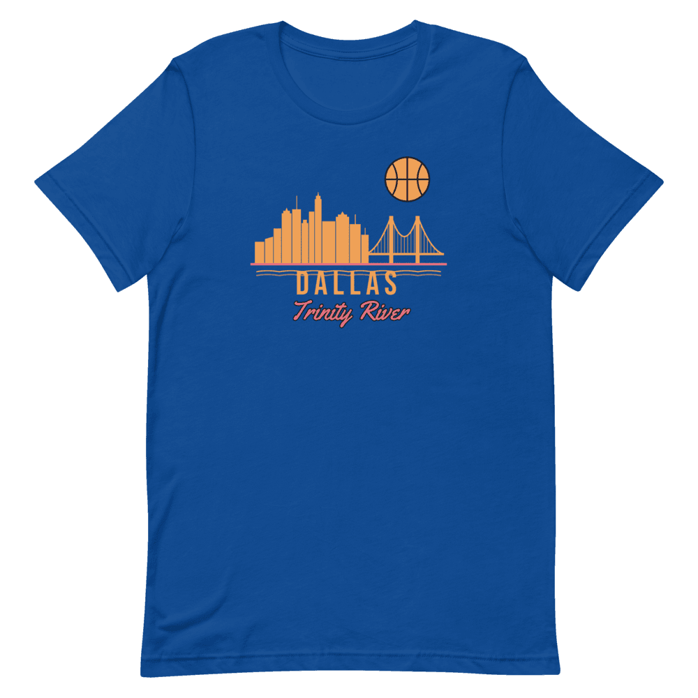 Dallas Trinity River Skyline Basketball — True Royal T-Shirt