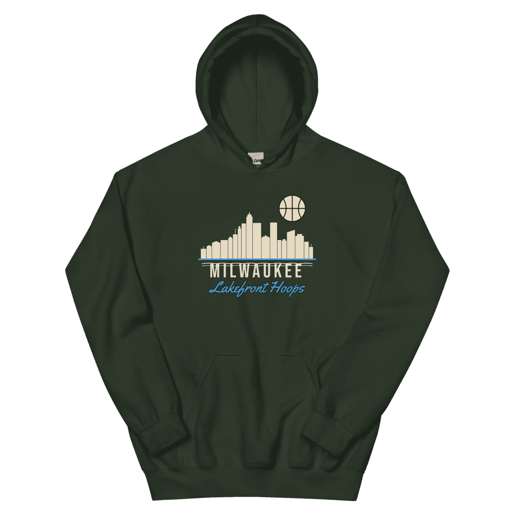 Milwaukee Lakefront Skyline Basketball — Forest Green Hoodie