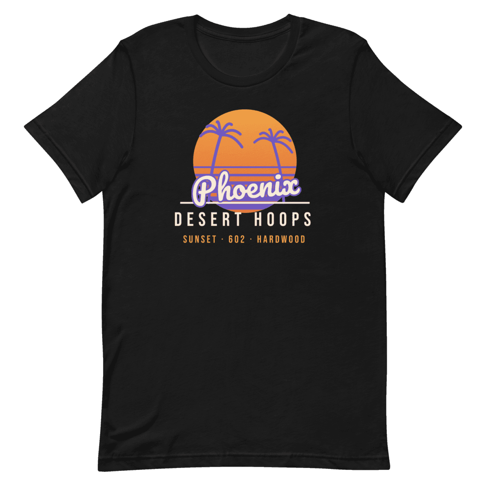 Phoenix Desert Hoops Sunset Basketball on Black T-Shirt