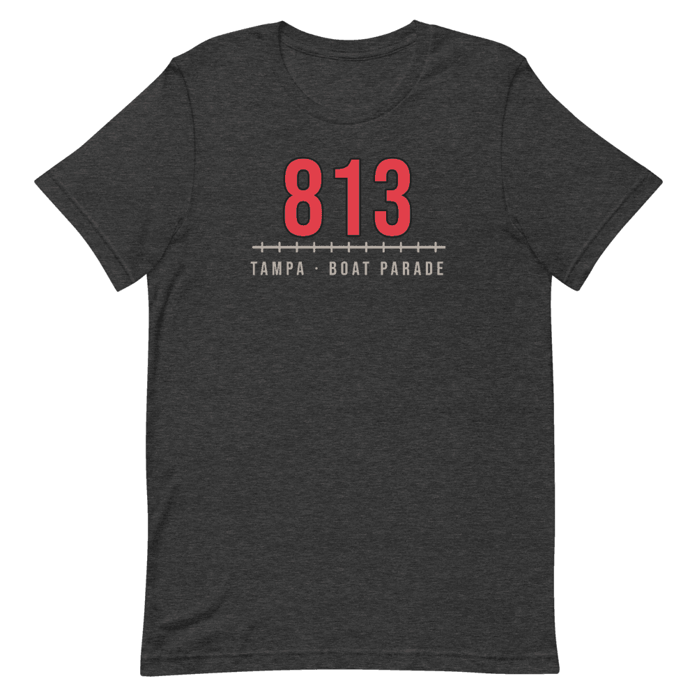 Tampa 813 Boat Parade Football on Dark Grey Heather T-Shirt