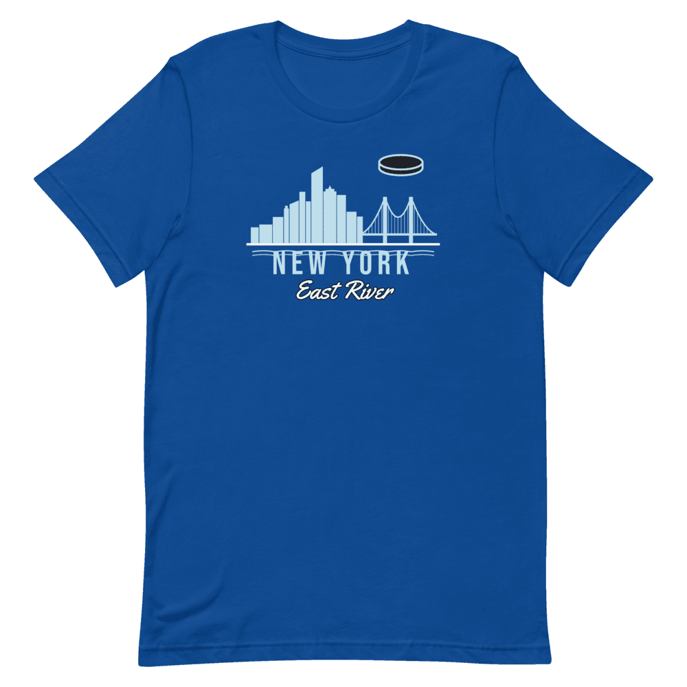 New York Brooklyn Bridge Skyline Hockey on True Royal T-Shirt