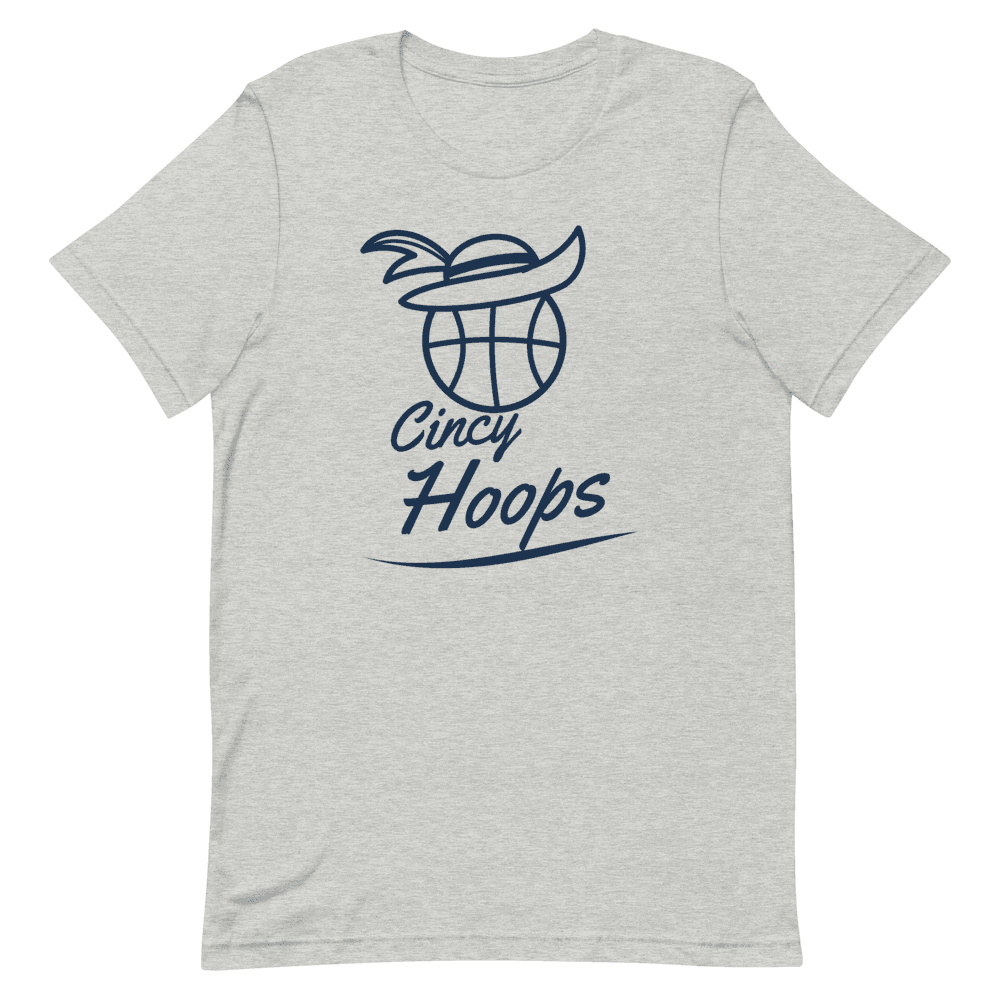 Cincy Hoops Feathered Hat Basketball Script — Athletic Heather T-Shirt