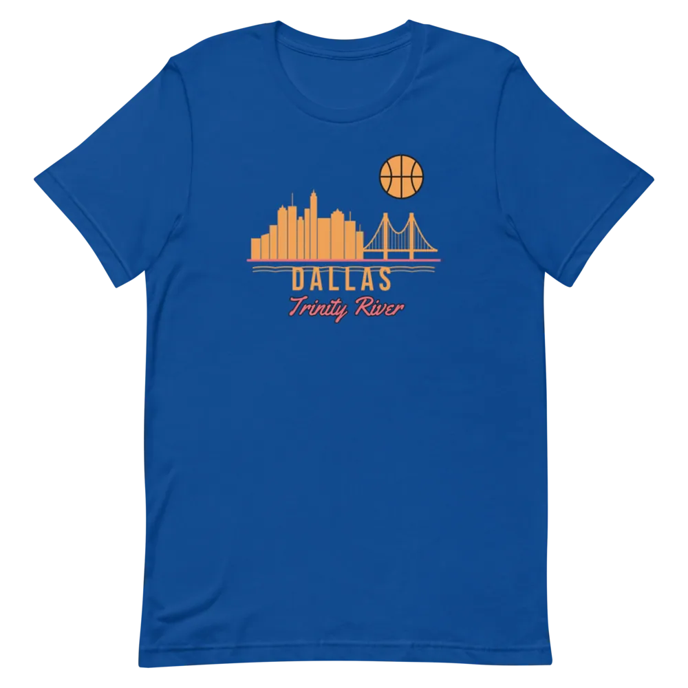 Dallas Trinity River Skyline Basketball — True Royal T-Shirt