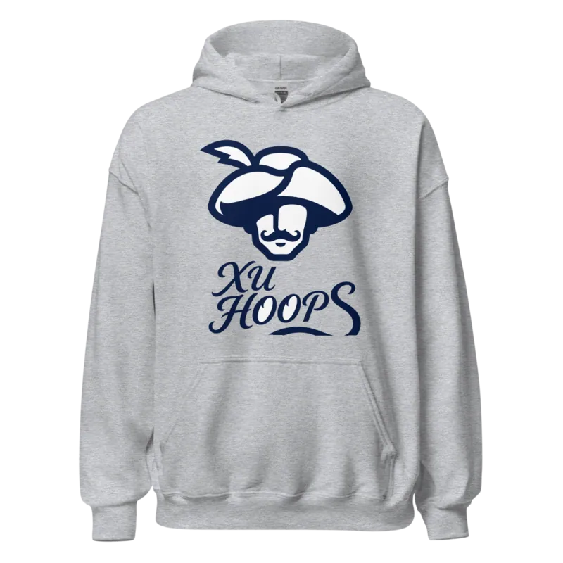 XU Hoops Musketeer Script — Sport Grey Hoodie