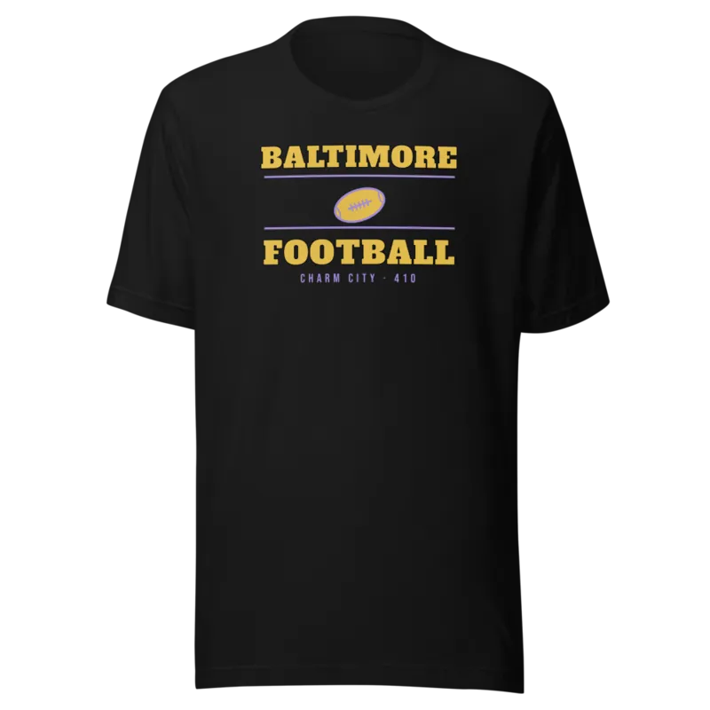 Baltimore Charm City Football on Black T-Shirt