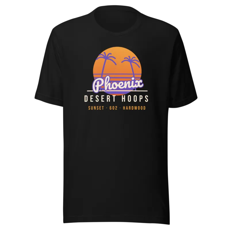 Phoenix Desert Hoops Sunset Basketball — Black T-Shirt