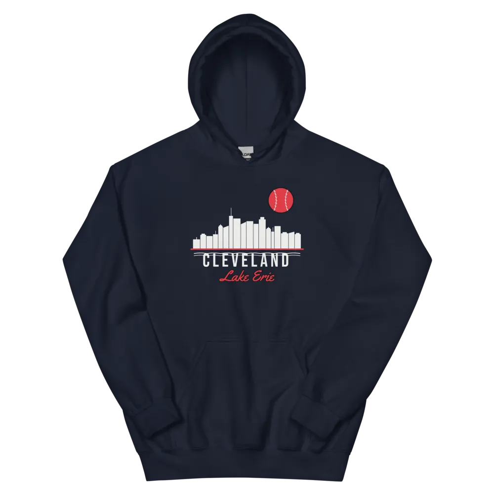 Cleveland Lake Erie Skyline Baseball — Navy Hoodie