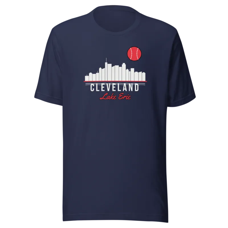 Cleveland Lake Erie Skyline Baseball on Navy T-Shirt