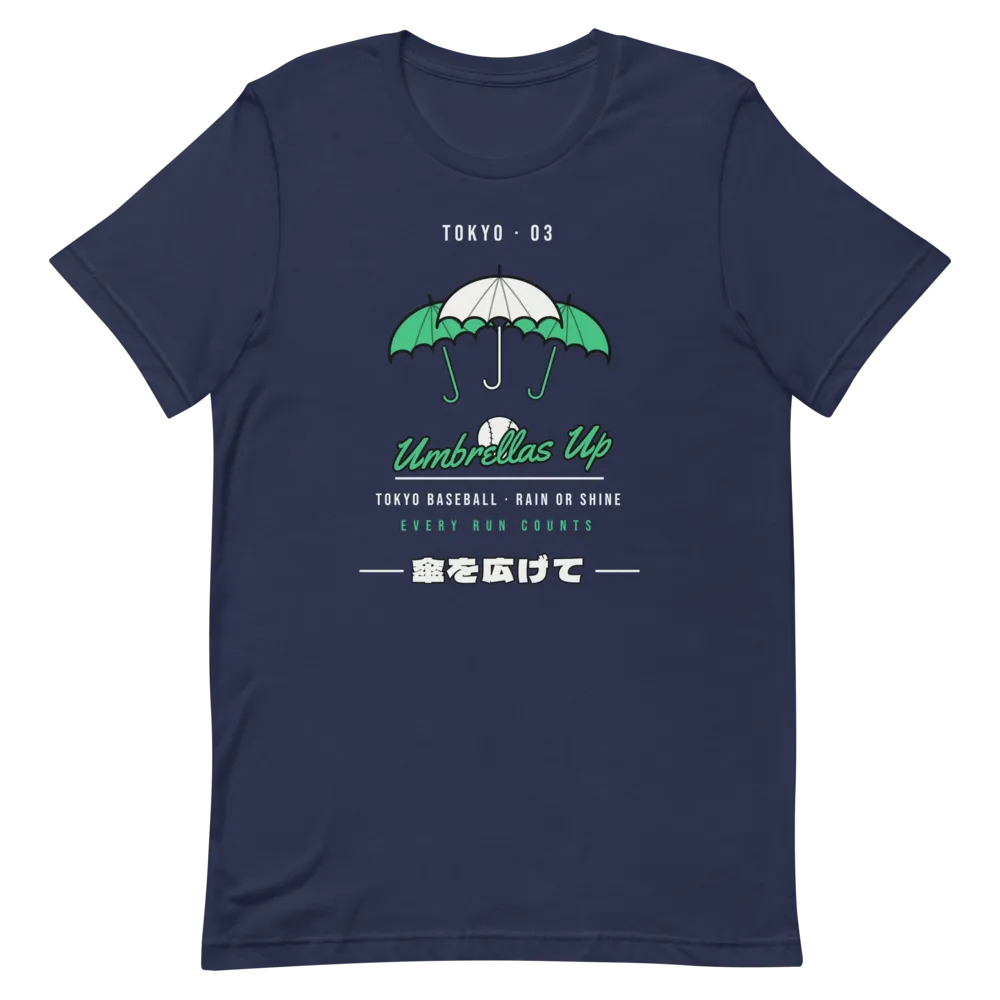 Tokyo Umbrellas Up Baseball on Navy T-Shirt