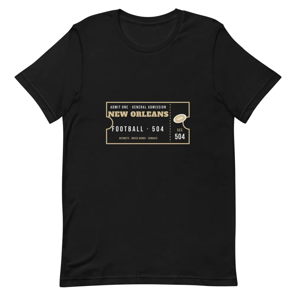 New Orleans Football Beignets and Brass Ticket — Black T-Shirt