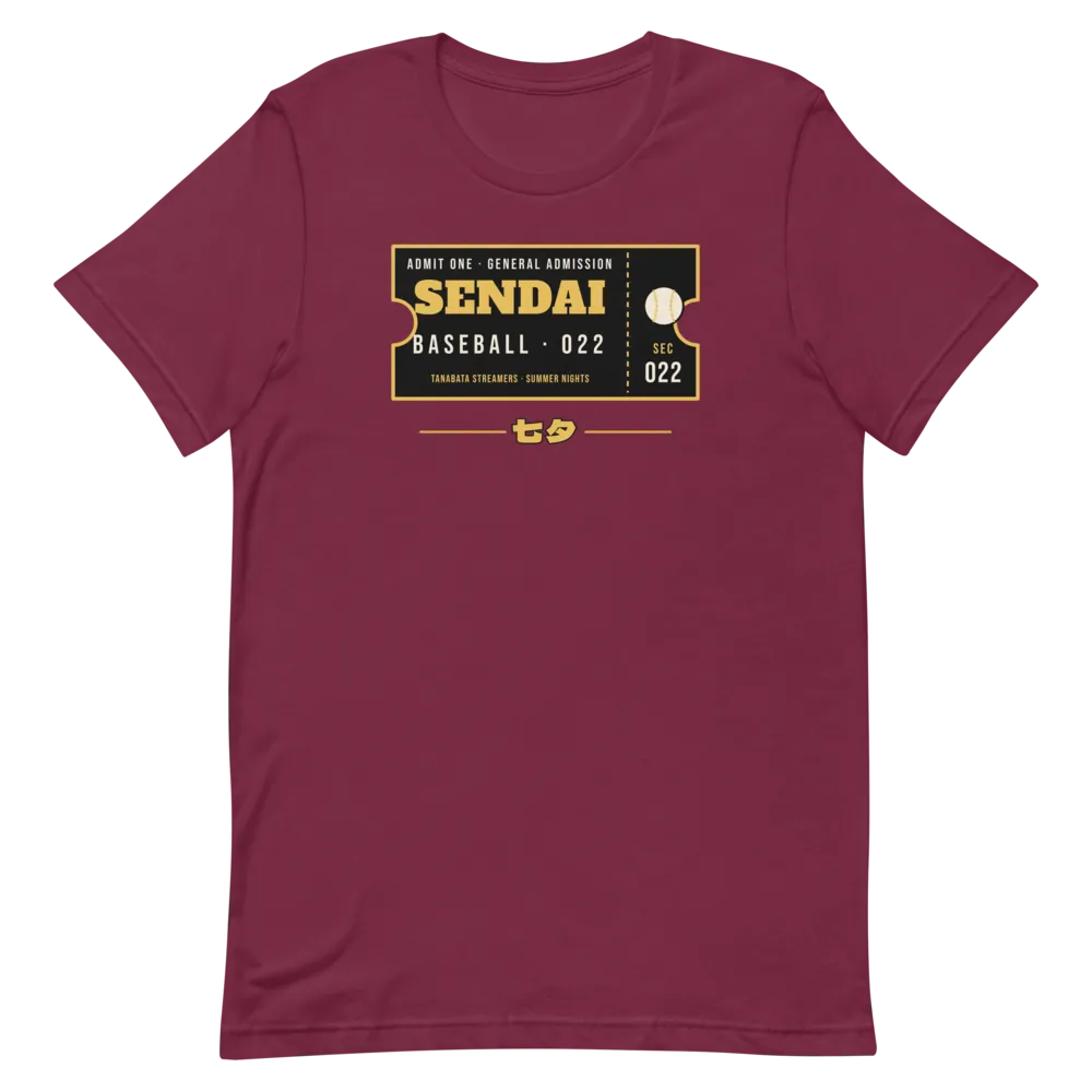 Sendai Tanabata Summer Nights Baseball Ticket — Maroon T-Shirt
