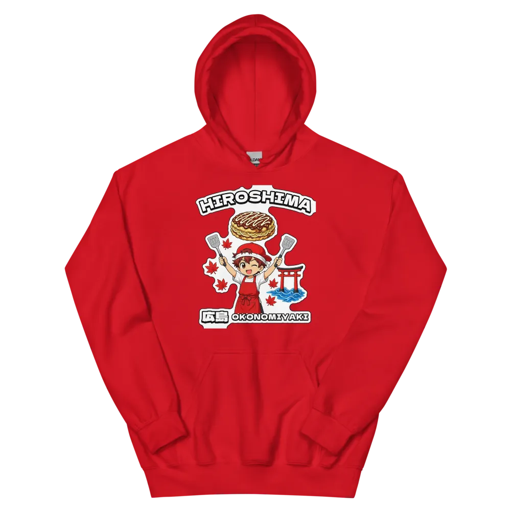 Hiroshima Anime Okonomiyaki Flip Baseball — Red Hoodie