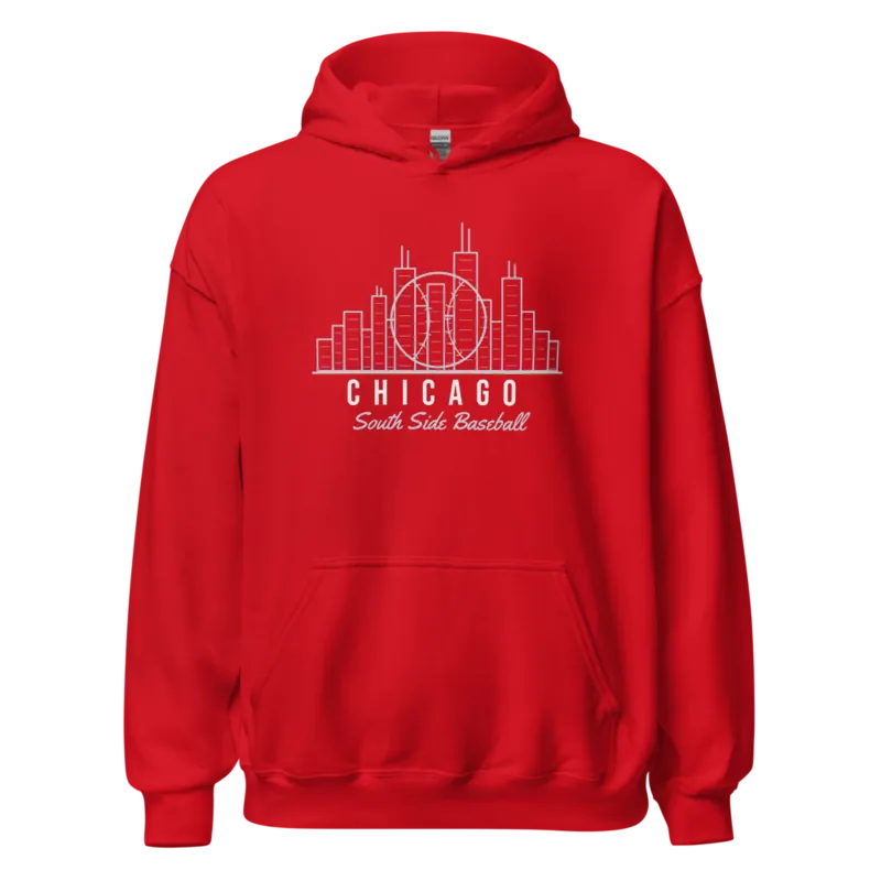 Chicago Skyline Baseball — Red Hoodie
