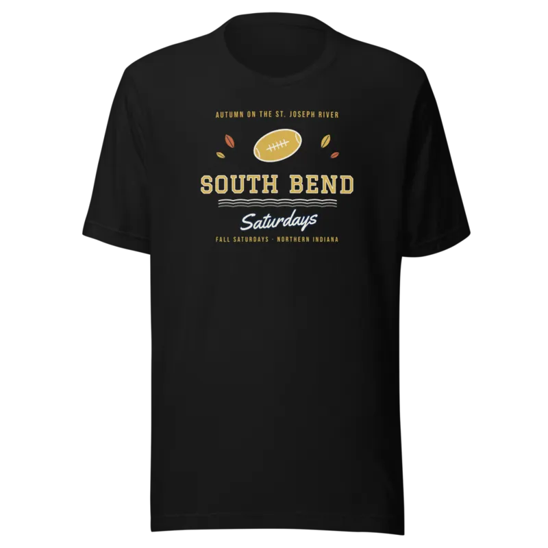 South Bend Saturdays River Football — Black T-Shirt