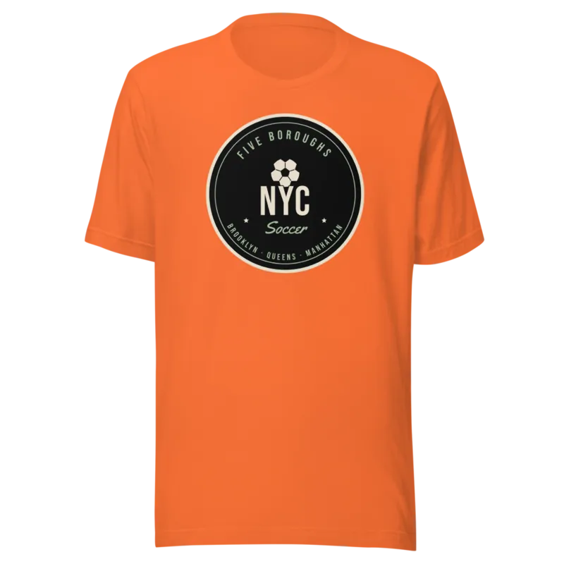 Five Boroughs NYC Soccer Badge — Orange T-Shirt