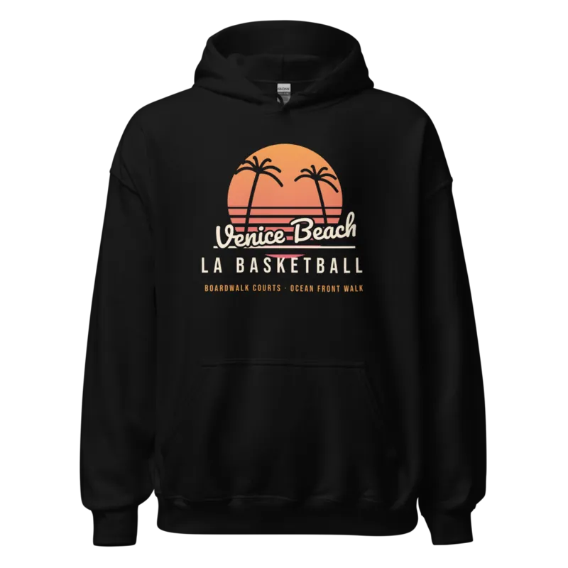 Los Angeles Venice Beach Basketball Sunset — Black Hoodie