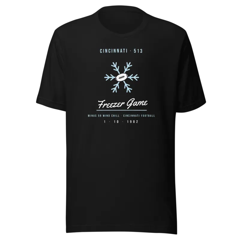 Cincinnati 513 Freezer Football 1982 — Black T-Shirt