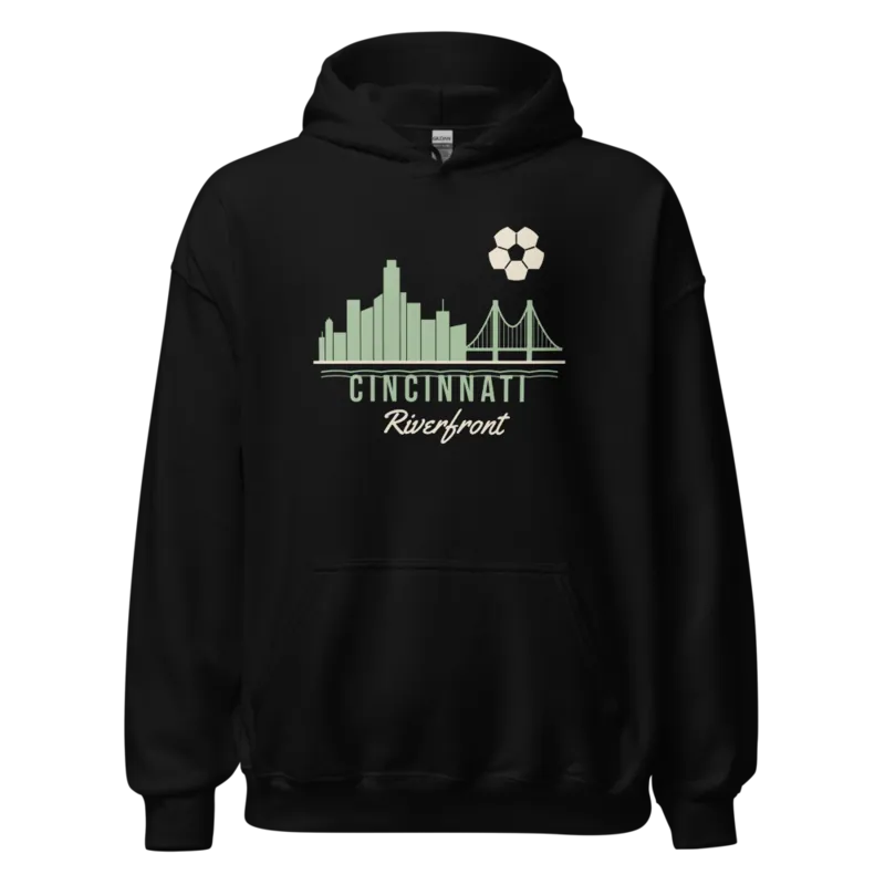 Cincinnati Suspension Bridge Riverfront Soccer — Black Hoodie