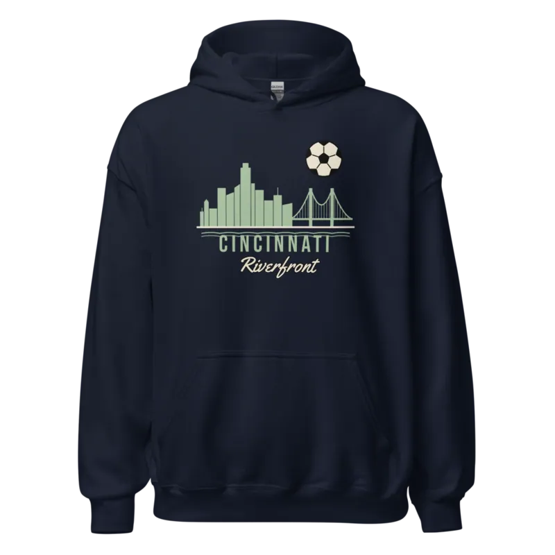 Cincinnati Suspension Bridge Riverfront Soccer — Navy Hoodie